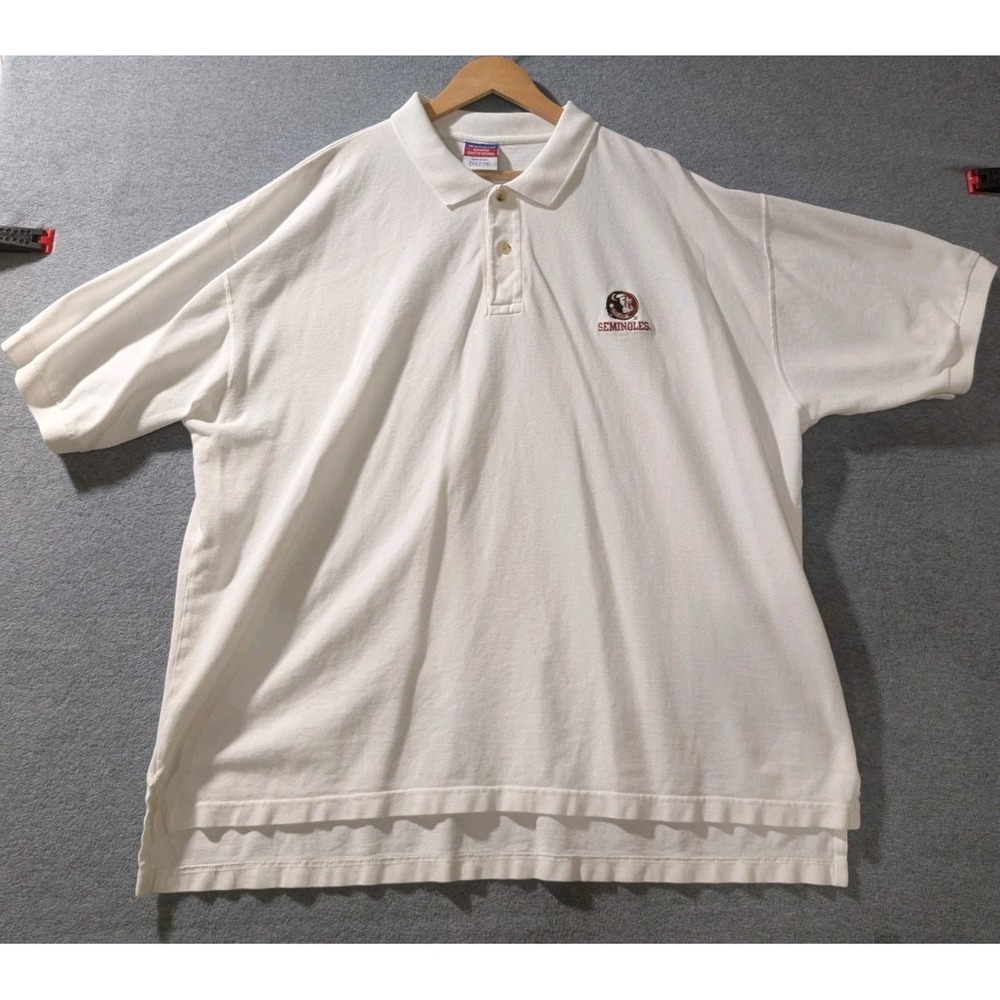 VTG Champion Florida State Seminoles Polo Shirt Mens XXL White Spellout Logo